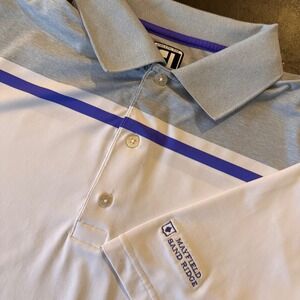 Footjoy FJ‎ Athletic Fit Mens Golf Polo Shirt White Grey L Mayfield Sand Ridge